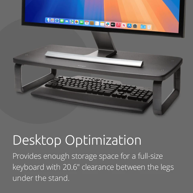 Alt view image 4 of 6 - Kensington SmartFit Extra Wide Monitor Stand Riser K52797WW, Black | Snap in legs set 3 heights, holds up to 39.7 lb and screens to 27 in, 24 in deck clears a full size keyboard