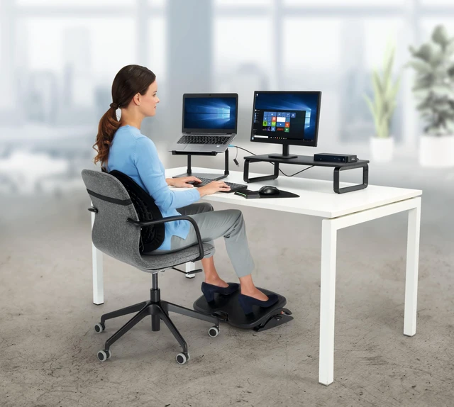 Alt view image 6 of 6 - Kensington SmartFit Extra Wide Monitor Stand Riser K52797WW, Black | Snap in legs set 3 heights, holds up to 39.7 lb and screens to 27 in, 24 in deck clears a full size keyboard