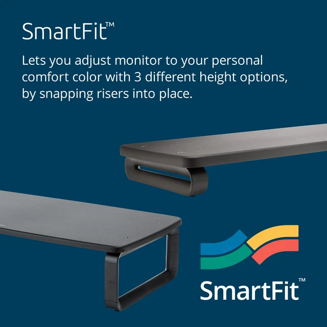Alt view image 2 of 6 - Kensington SmartFit Extra Wide Monitor Stand Riser K52797WW, Black | Snap in legs set 3 heights, holds up to 39.7 lb and screens to 27 in, 24 in deck clears a full size keyboard