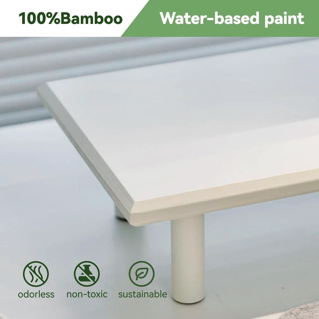Alt view image 3 of 7 - ROCDEER Bamboo Dual Monitor Stand Riser, White Desk Shelf with Storage | 39.37-Inch Wide, 3.5-Inch Clearance, Fits Keyboards, Soundbars and Two 24-Inch Monitors for Home Office