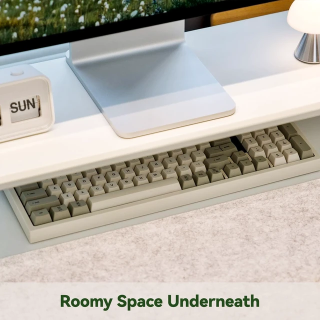 Alt view image 4 of 7 - ROCDEER Bamboo Dual Monitor Stand Riser, White Desk Shelf with Storage | 39.37-Inch Wide, 3.5-Inch Clearance, Fits Keyboards, Soundbars and Two 24-Inch Monitors for Home Office