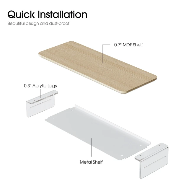 Alt view image 5 of 7 - Fenge 23.6" Monitor Stand with Clear Acrylic Legs, Oak | Clear Acrylic, Storage Compartment, 2-tier Home Office Monitor Riser, Wide Large Desktop Shelf Fit Monitor/Laptop/Printer