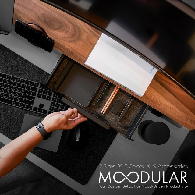 Alt view image 2 of 7 - ULTRARM Moodular Storage Drawer Add-On for Slide Rails, Do Not Use Alone | Accessory Only, Soft-Closing System, Hidden Storage, Felt Interior, Sturdy Steel Frame, Declutter Your Desk, Black, MSA-DR