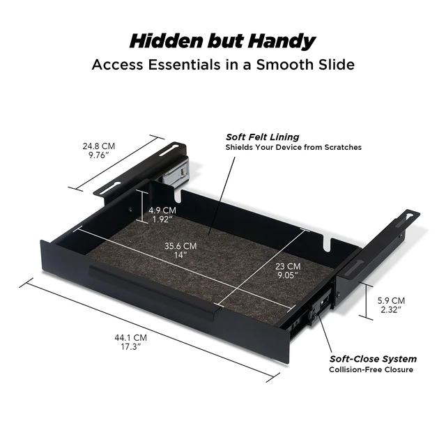Alt view image 4 of 7 - ULTRARM Moodular Storage Drawer Add-On for Slide Rails, Do Not Use Alone | Accessory Only, Soft-Closing System, Hidden Storage, Felt Interior, Sturdy Steel Frame, Declutter Your Desk, Black, MSA-DR