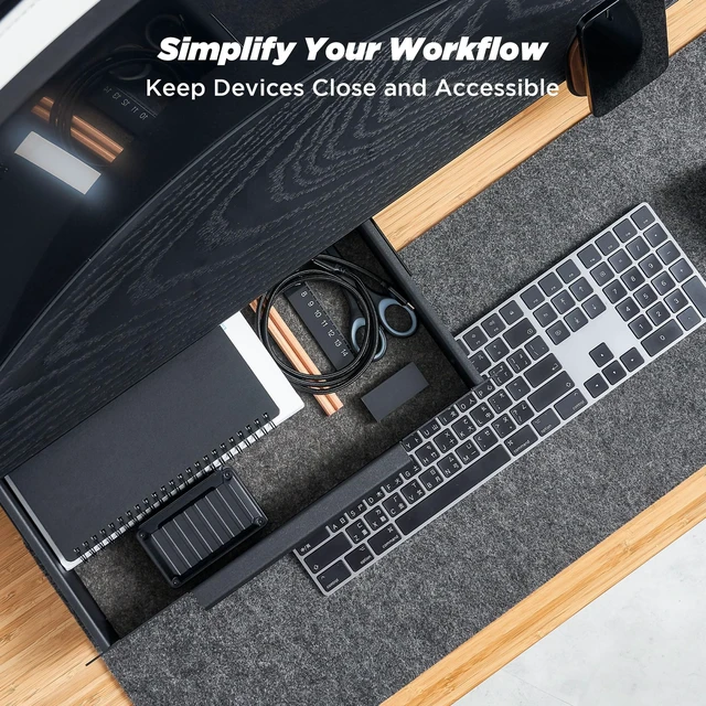 Alt view image 3 of 7 - ULTRARM Moodular Storage Drawer Add-On for Slide Rails, Do Not Use Alone | Accessory Only, Soft-Closing System, Hidden Storage, Felt Interior, Sturdy Steel Frame, Declutter Your Desk, Black, MSA-DR
