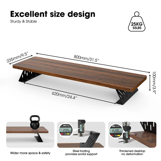 Alt view image 5 of 7 - Fenge Monitor Stand Riser, Wooden & Metal Desk Shelf Organizer, Brown | 31.5in Computer Stand, Single Monitor Setup, for Compact Work Station, Multifunctional Monitor Shelf for Laptop, PC, Printer
