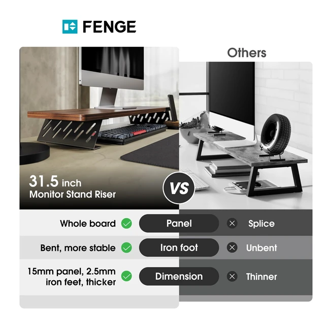 Alt view image 3 of 7 - Fenge Monitor Stand Riser, Wooden & Metal Desk Shelf Organizer, Brown | 31.5in Computer Stand, Single Monitor Setup, for Compact Work Station, Multifunctional Monitor Shelf for Laptop, PC, Printer