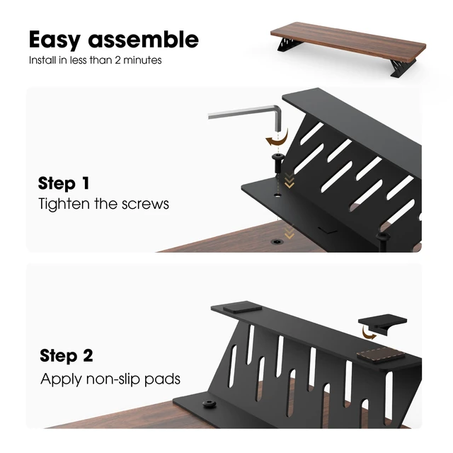 Alt view image 4 of 7 - Fenge Monitor Stand Riser, Wooden & Metal Desk Shelf Organizer, Brown | 31.5in Computer Stand, Single Monitor Setup, for Compact Work Station, Multifunctional Monitor Shelf for Laptop, PC, Printer