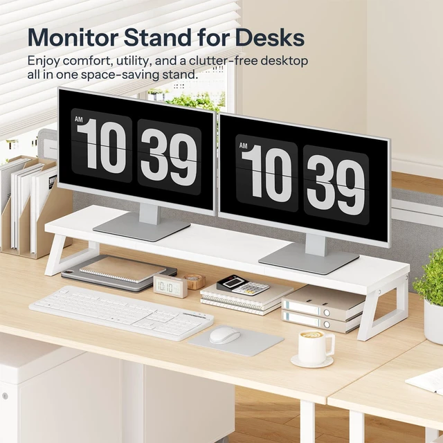 Alt view image 3 of 7 - HOOBRO Dual Monitor Stand Riser, 39 Inch Large Computer Monitor Stand for 2 Monitors, Computer Monitor Riser, Desk Shelf Organizer for Office Desk, Accessories, White WW121CJ01