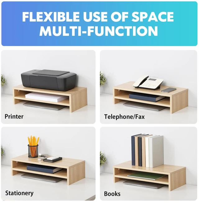 Alt view image 5 of 6 - FITUEYES Wooden Monitor Stand Riser, 2-Tier Desk Storage Shelf, Oak | 21.3-Inch Desktop Organizer Fits Laptop, Computer Screen and Office Supplies