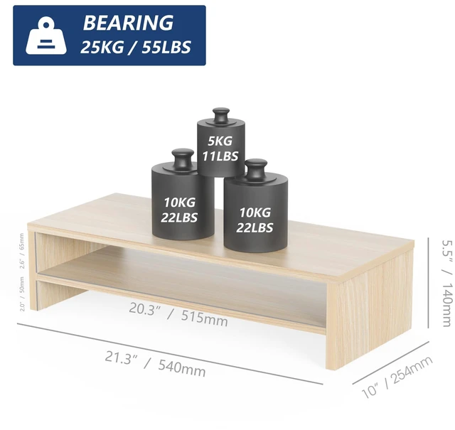 Alt view image 3 of 6 - FITUEYES Wooden Monitor Stand Riser, 2-Tier Desk Storage Shelf, Oak | 21.3-Inch Desktop Organizer Fits Laptop, Computer Screen and Office Supplies
