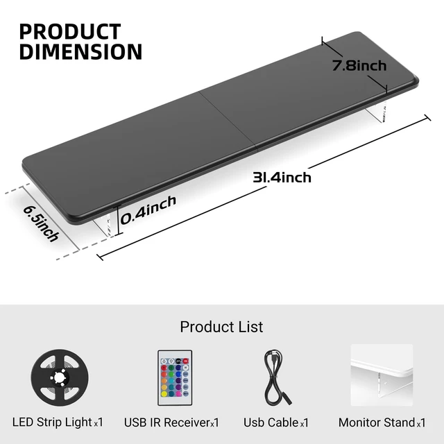 Alt view image 7 of 7 - AFOOYO Monitor Stand Riser,31.5-Inch LED Light Wood Computer Monitor Stand with Adjustable Acrylic Legs,Desk Accessories Desktop Organizer Stand for, Computer,Laptop,Printer,PC TV Screen Riser,Black
