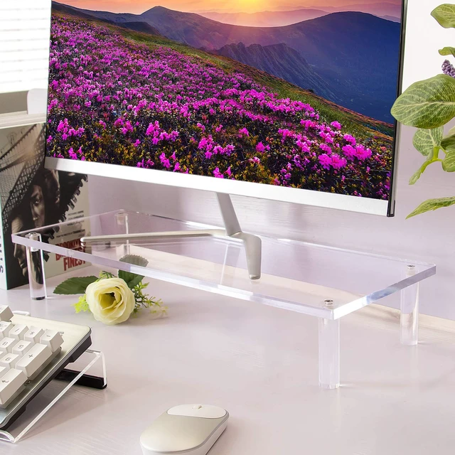 Alt view image 2 of 7 - YestBuy 20x7.5 Acrylic Monitor Stand Riser, Clear Computer Stand for Laptop, iMac, Pc, Printer, Desktop Ergonomic,Desk Riser Work from Home Accessories Office Supplies Platform Save Space