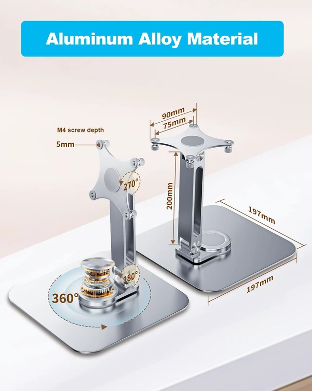 Alt view image 5 of 7 - JUNEBOX 75x75mm VESA Monitor Mount Stand, M4 Anti-Loss Screws, Aluminum Alloy Base, Fits 7"-18" Small Portable Monitors, Silver Foldable Lay Flat Monitor Stand (Not Fit 100x100mm Vesa)