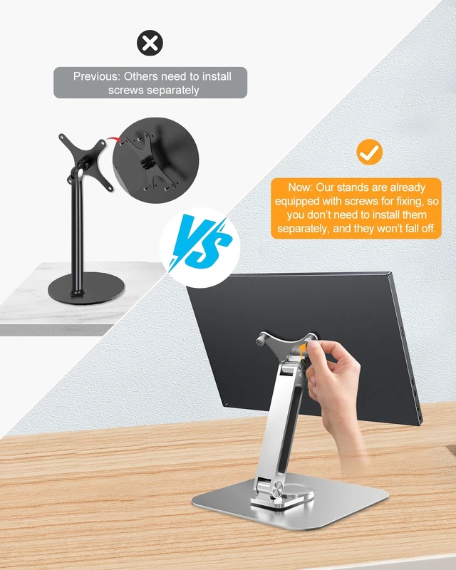 Alt view image 7 of 7 - JUNEBOX 75x75mm VESA Monitor Mount Stand, M4 Anti-Loss Screws, Aluminum Alloy Base, Fits 7"-18" Small Portable Monitors, Silver Foldable Lay Flat Monitor Stand (Not Fit 100x100mm Vesa)