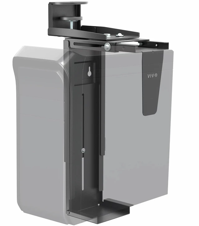 Main image of VIVO Black Clamp-On PC Desk Mount, MOUNT-PCC1S | 3.5-7.8 in Wide Adjustable Steel Bracket, Computer Case CPU Holder with Swivel Action and Secure Locking, Holds 22 lbs