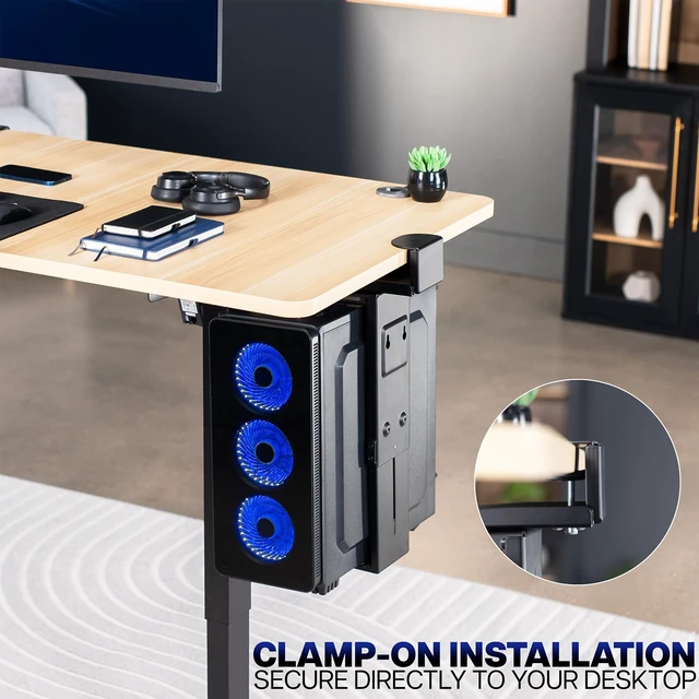 Alt view image 2 of 7 - VIVO Black Clamp-On PC Desk Mount, MOUNT-PCC1S | 3.5-7.8 in Wide Adjustable Steel Bracket, Computer Case CPU Holder with Swivel Action and Secure Locking, Holds 22 lbs