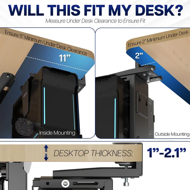 Alt view image 6 of 7 - VIVO Black Clamp-On PC Desk Mount, MOUNT-PCC1S | 3.5-7.8 in Wide Adjustable Steel Bracket, Computer Case CPU Holder with Swivel Action and Secure Locking, Holds 22 lbs