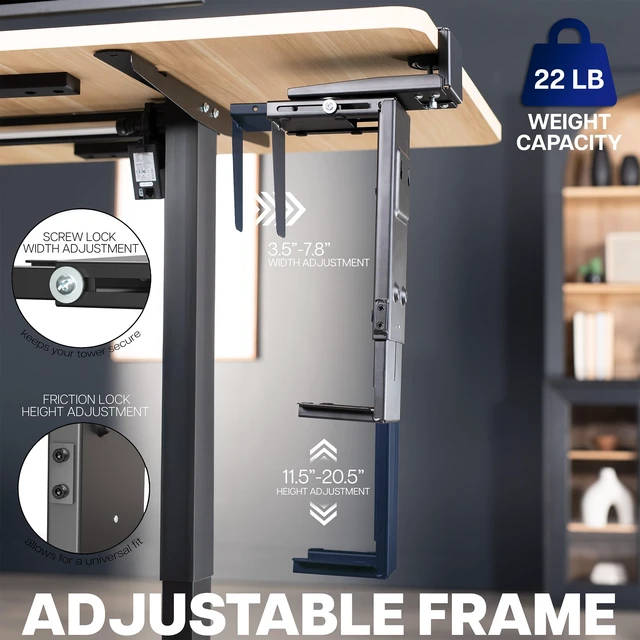 Alt view image 4 of 7 - VIVO Black Clamp-On PC Desk Mount, MOUNT-PCC1S | 3.5-7.8 in Wide Adjustable Steel Bracket, Computer Case CPU Holder with Swivel Action and Secure Locking, Holds 22 lbs
