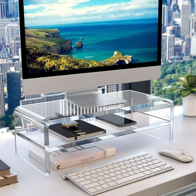Alt view image 3 of 7 - Egchi Acrylic Monitor Stand,2 Tiers Computer Monitor Riser(18x8x5.5 inches),Computer Stand/Monitor Riser for Office,School,Home,Laptop Stand Desktop Stand for Keyboard Storage&Printer TV Screen