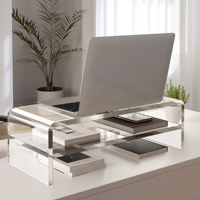 Alt view image 4 of 7 - Egchi Acrylic Monitor Stand,2 Tiers Computer Monitor Riser(18x8x5.5 inches),Computer Stand/Monitor Riser for Office,School,Home,Laptop Stand Desktop Stand for Keyboard Storage&Printer TV Screen