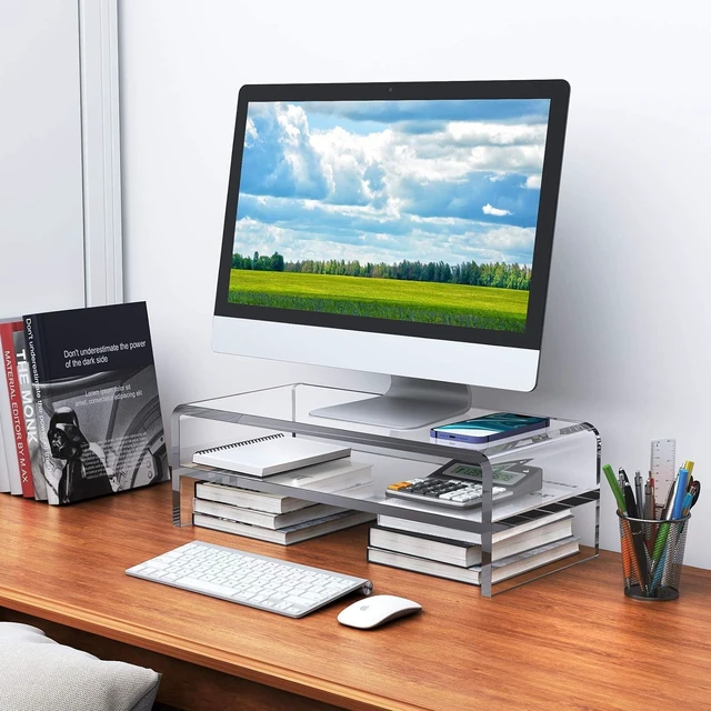 Alt view image 7 of 7 - Egchi Acrylic Monitor Stand,2 Tiers Computer Monitor Riser(18x8x5.5 inches),Computer Stand/Monitor Riser for Office,School,Home,Laptop Stand Desktop Stand for Keyboard Storage&Printer TV Screen