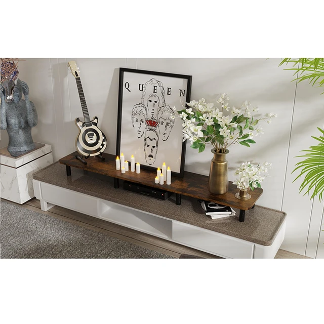 Alt view image 3 of 7 - WEGASTU Dual Monitor Stand - 43.7 inch Extra Long Wide TV Stand - Wood & Steel Leg Desktop Riser - Desk Organization - Home Office (Vintage)