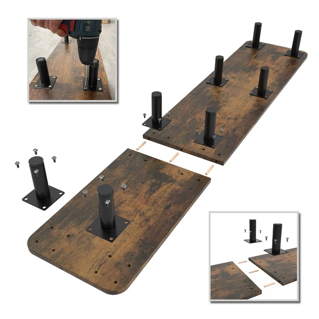 Alt view image 6 of 7 - WEGASTU Dual Monitor Stand - 43.7 inch Extra Long Wide TV Stand - Wood & Steel Leg Desktop Riser - Desk Organization - Home Office (Vintage)