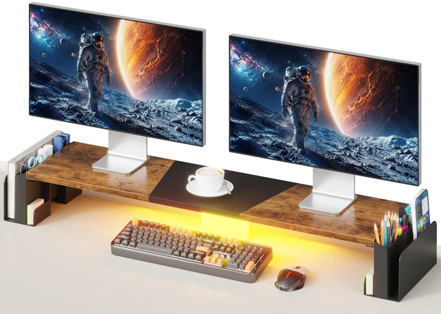 Main image of WESTREE Dual Monitor Stand Riser with Storage, Computer Monitor Riser with Adjustable Angle and LED, Desktop Monitor Stand Organizer for Computer, Laptop, Printer