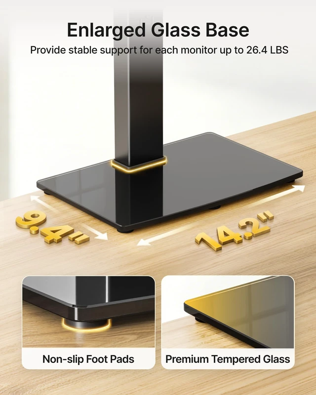 Alt view image 5 of 7 - monTEK Powered Stacked Dual Monitor Stand for 17-32", Glass Base | Space-saving vertical monitor mount, stable glass base and integrated power outlet for a clean two-screen workstation