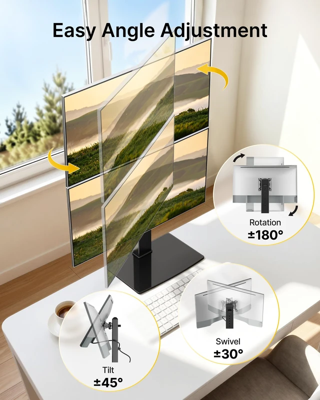Alt view image 6 of 7 - monTEK Powered Stacked Dual Monitor Stand for 17-32", Glass Base | Space-saving vertical monitor mount, stable glass base and integrated power outlet for a clean two-screen workstation