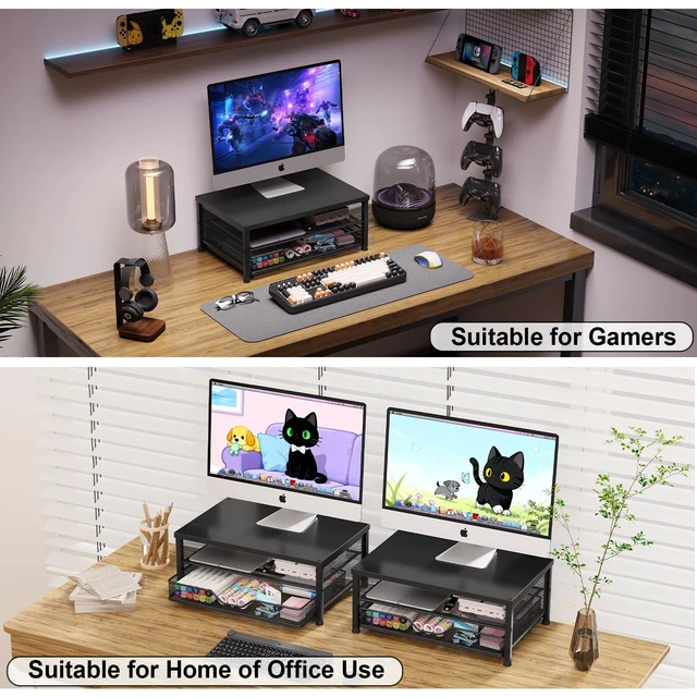 Alt view image 3 of 7 - OPNICE Computer Monitor Stand Riser, Desk Organizer with Drawer, Printer & Laptop Stand, Office Desk Accessories & Workspace Desktop Organizers Storage for Office Supplies(Black 2-Pack)