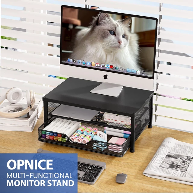 Alt view image 2 of 7 - OPNICE Computer Monitor Stand Riser, Desk Organizer with Drawer, Printer & Laptop Stand, Office Desk Accessories & Workspace Desktop Organizers Storage for Office Supplies(Black 2-Pack)