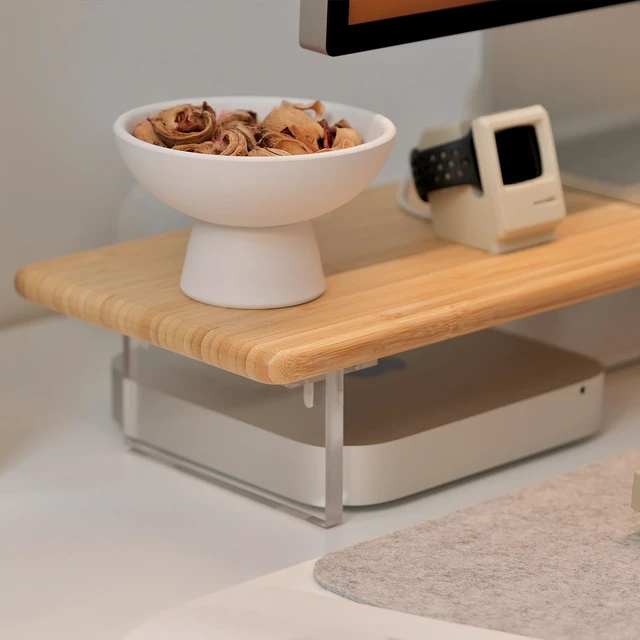 Alt view image 2 of 7 - ROCDEER Bamboo Monitor Stand Riser, Natural Desk Shelf with Acrylic Legs | 31.5-Inch Wide, 3.3-Inch Clearance, Fits Monitor, Laptop, Printer and Speakers for Small Desks