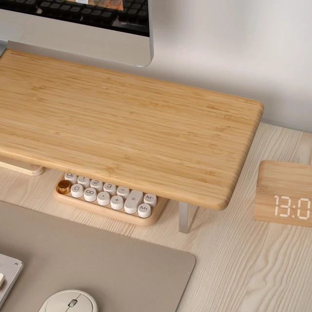 Alt view image 6 of 7 - ROCDEER Bamboo Monitor Stand Riser, Natural Desk Shelf with Acrylic Legs | 31.5-Inch Wide, 3.3-Inch Clearance, Fits Monitor, Laptop, Printer and Speakers for Small Desks