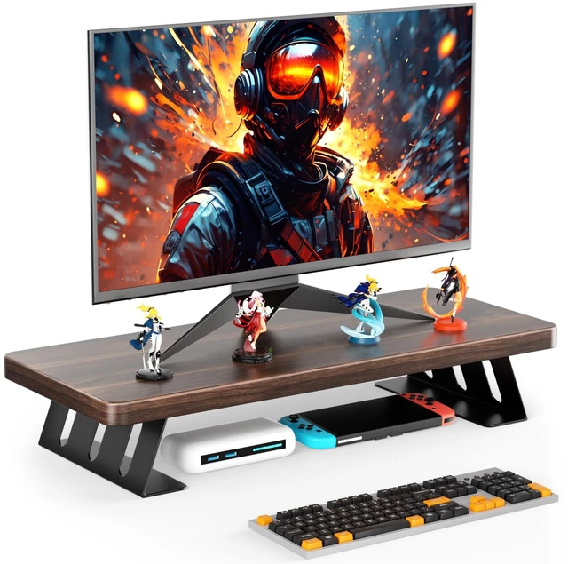 Main image of NestNeat Monitor Stand 24 Inch Wood Monitor Riser, Holds Up to 220 Lbs, Perfect as a Printer Stand or Laptop Riser, Desktop Shelf for Home Office & Gaming Setup-Dark Walnut