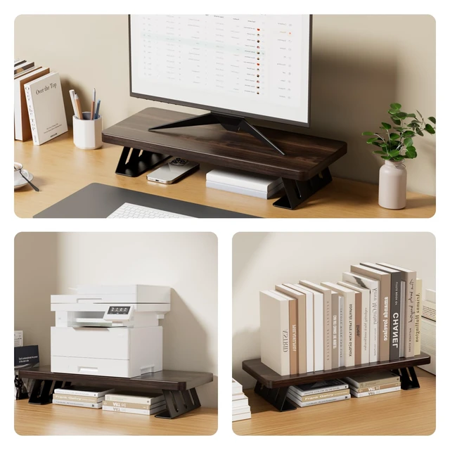 Alt view image 5 of 7 - NestNeat Monitor Stand 24 Inch Wood Monitor Riser, Holds Up to 220 Lbs, Perfect as a Printer Stand or Laptop Riser, Desktop Shelf for Home Office & Gaming Setup-Dark Walnut