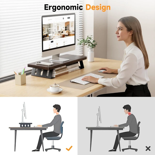 Alt view image 6 of 7 - NestNeat Monitor Stand 24 Inch Wood Monitor Riser, Holds Up to 220 Lbs, Perfect as a Printer Stand or Laptop Riser, Desktop Shelf for Home Office & Gaming Setup-Dark Walnut