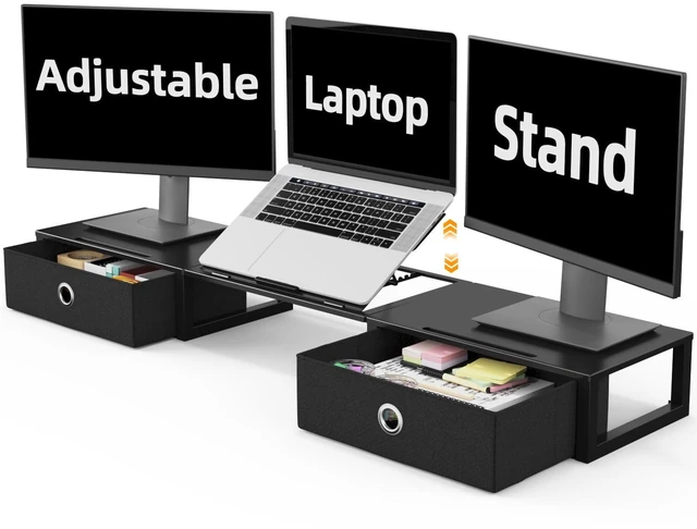 Main image of WESTREE Monitor Stand Riser with Adjustable Laptop Stand Riser, Steel Frame Dual Monitor Stand with Two Drawers for 2 Monitors, Desktop Oraganizer Stand for Computer,Laptop,Screen