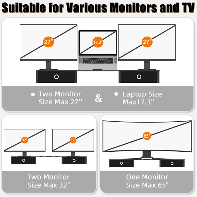 Alt view image 5 of 7 - WESTREE Monitor Stand Riser with Adjustable Laptop Stand Riser, Steel Frame Dual Monitor Stand with Two Drawers for 2 Monitors, Desktop Oraganizer Stand for Computer,Laptop,Screen