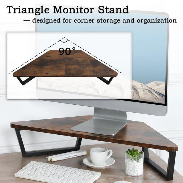 Alt view image 3 of 7 - TEAMIX 26 inch Corner Monitor Stand Riser with Keyboard Storage, Espresso | Triangle Monitor Stand, Wood & Metal Computer Stand, Laptop Riser, Desktop Organizer, for L Shaped Desk