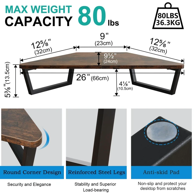 Alt view image 5 of 7 - TEAMIX 26 inch Corner Monitor Stand Riser with Keyboard Storage, Espresso | Triangle Monitor Stand, Wood & Metal Computer Stand, Laptop Riser, Desktop Organizer, for L Shaped Desk