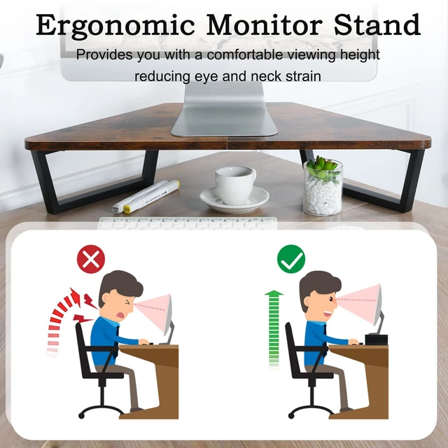 Alt view image 7 of 7 - TEAMIX 26 inch Corner Monitor Stand Riser with Keyboard Storage, Espresso | Triangle Monitor Stand, Wood & Metal Computer Stand, Laptop Riser, Desktop Organizer, for L Shaped Desk