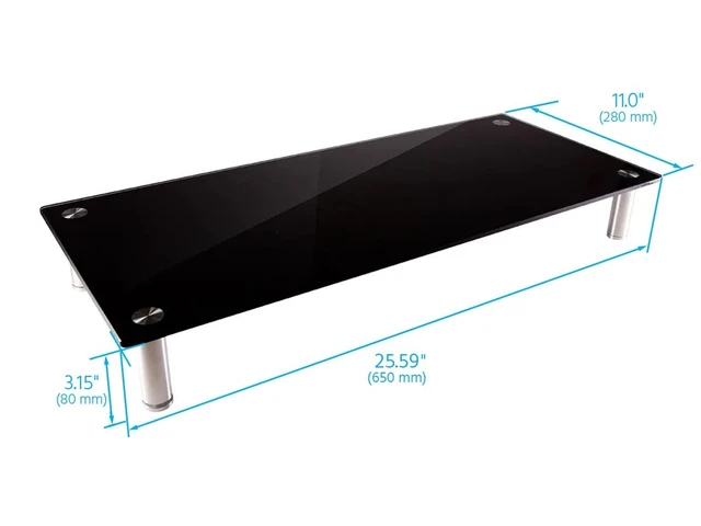 Alt view image 5 of 5 - Multimedia Desktop Stand, Black Glass (27.6" x 12.2" x 3") - Stand & Riser, Laptop Stand, Desktop TV Stand, Dual Monitors w/ Height Adjustable Legs - Workstream Collection (116360), 25.6" x 11.0"