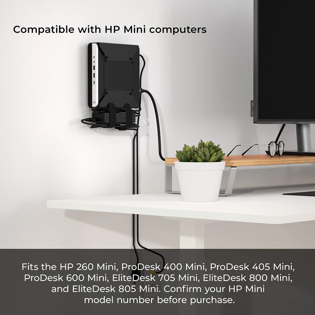 Alt view image 4 of 7 - HumanCentric VESA Mount Bracket for HP Desktop Mini, ProDesk & EliteDesk | Under Desk, Wall & Arm Mounting Kit with Power Adapter Holder. Fits HP Desktop Mini.