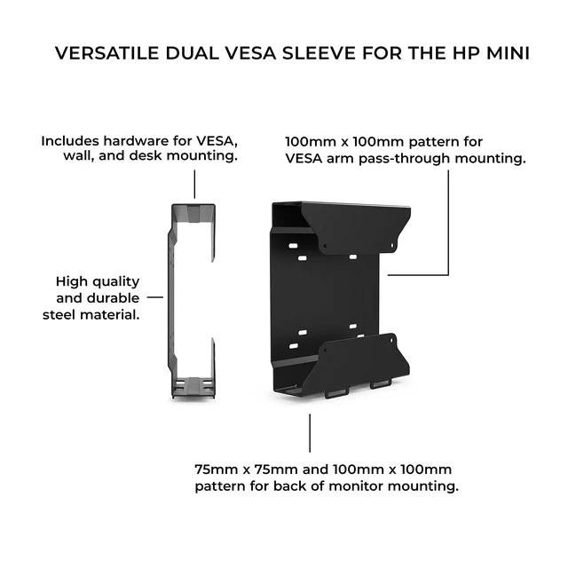 Alt view image 6 of 7 - HumanCentric VESA Mount Bracket for HP Desktop Mini, ProDesk & EliteDesk | Under Desk, Wall & Arm Mounting Kit with Power Adapter Holder. Fits HP Desktop Mini.