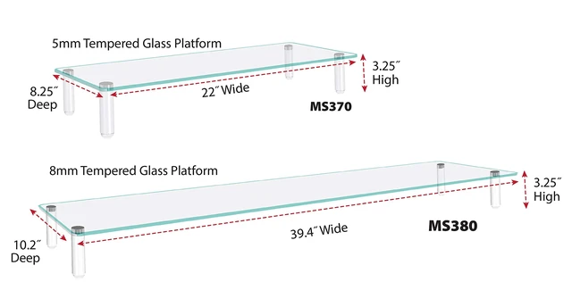 Alt view image 2 of 4 - Kantek Extra-Wide Glass Monitor Riser with 8mm Tempered Glass Platform and 60-Pound Capacity, Clear Glass (MS380), 3.3" x 39.4" x 10.2"