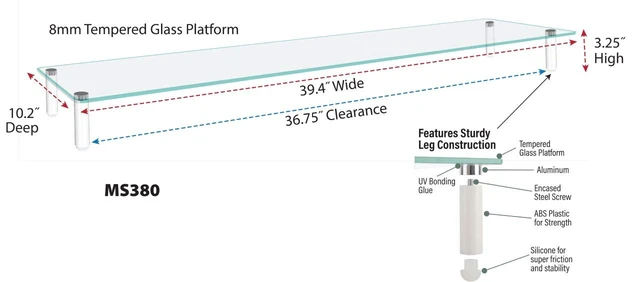 Alt view image 3 of 4 - Kantek Extra-Wide Glass Monitor Riser with 8mm Tempered Glass Platform and 60-Pound Capacity, Clear Glass (MS380), 3.3" x 39.4" x 10.2"