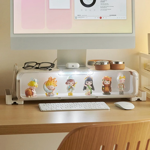 Main image of WMM Monitor Stand Riser, Computer Monitor Stand with Drawer and Display Minifigures, Computer Desktop Stand with Lights, Removable Elevated Structure, Compatible with Computers, Desktops, and Laptops