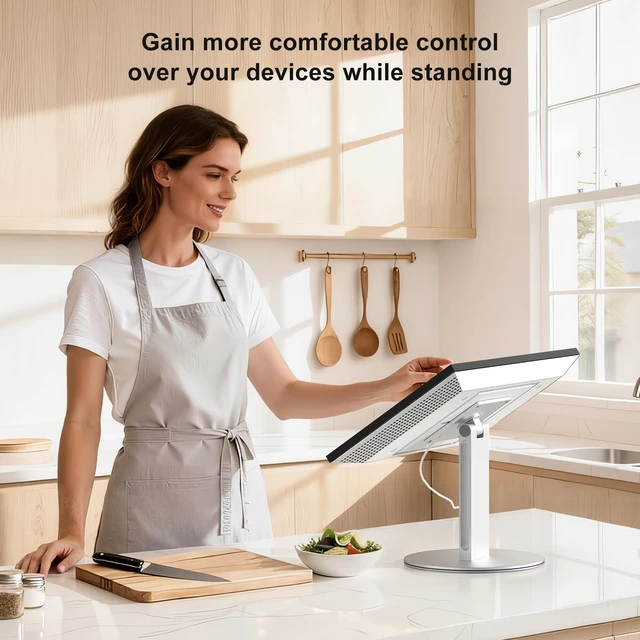 Alt view image 3 of 7 - UPERGO Stand for Echo Show 21 and 15,Elevates Your Device | 180° Tiltable, Anti-Slip Aluminum Base, 360° Rotatable, Fits Kitchen Counter & Desk, Easy Assembly